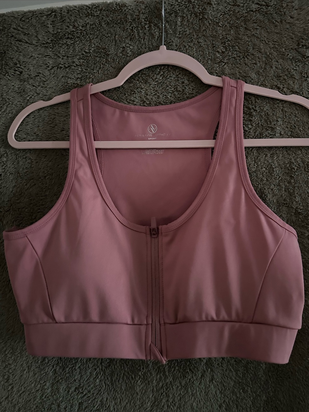 Adrienne Vittadini Front-Zip Sports Bra - Mauve Pink